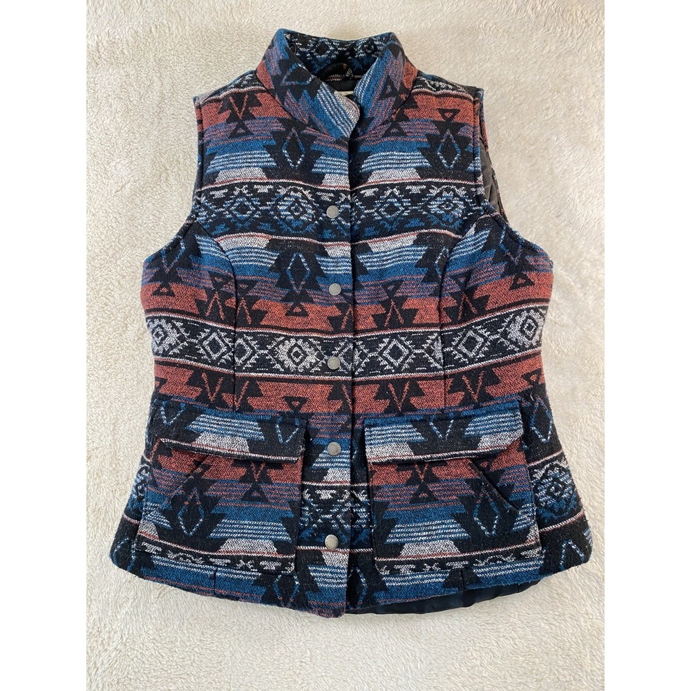 Ruff Hewn Wool Blend Womens Sz S Puffer Vest Aztec Southwestern Black Red Blue